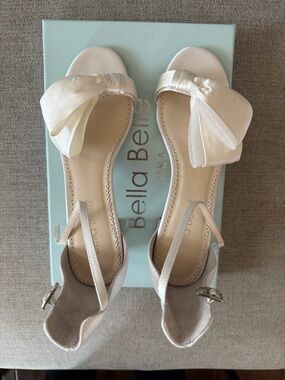 Bella Belle Ivory Satin Bow Ankle-Strap Heels